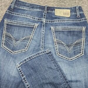 BKE Buckle Womens Alec Straight Leg Jeans Whiskered Stiched Stretch 29 Regular